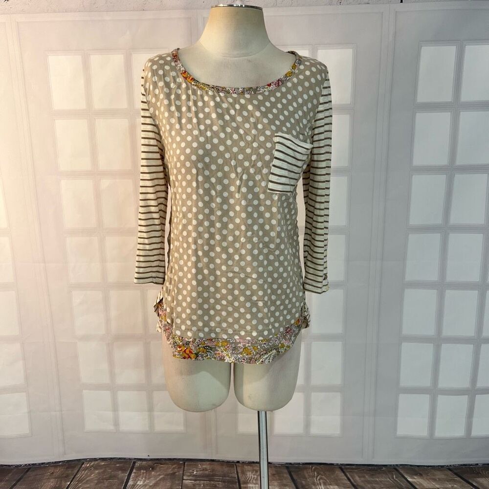 🔥🔥5 for $25🔥🔥Postmark Anthropologie Tan White Mixed Print Long Sleeve Casual Top